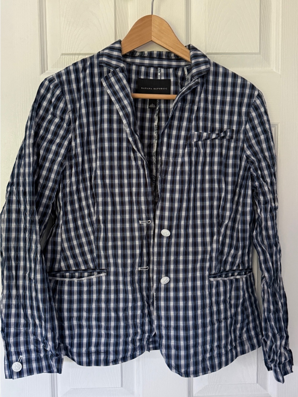 Banana Republic Navy/Black/White Plaid Blazer